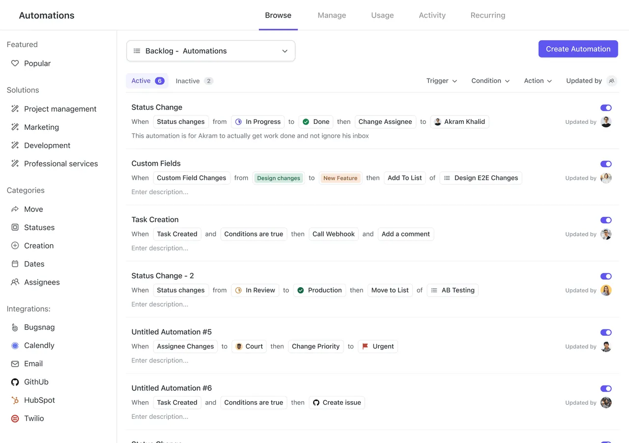 ClickUp — Automatizaciones
