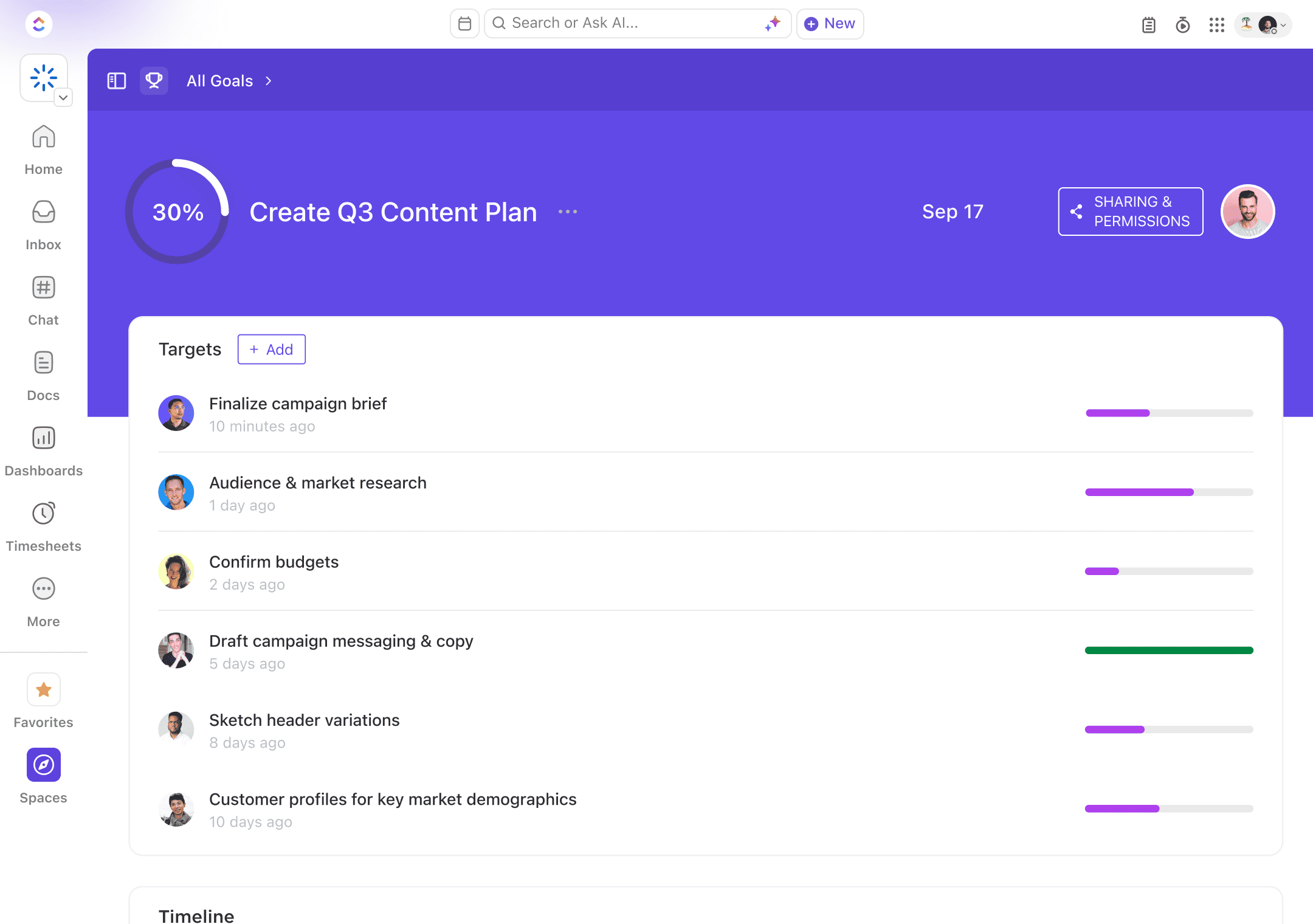 ClickUp — Goals y OKRs