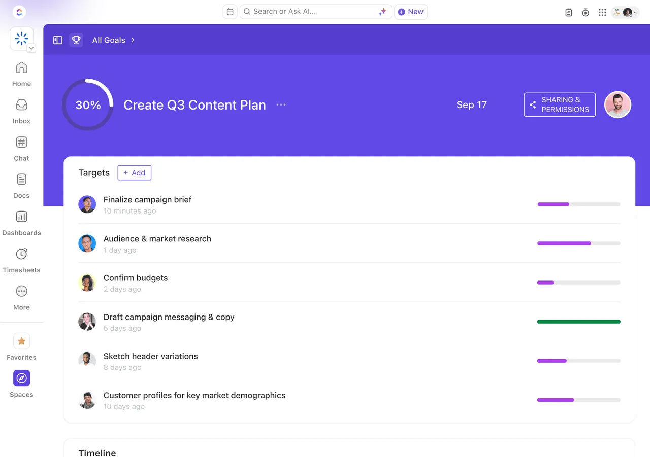 ClickUp — Goals y OKRs