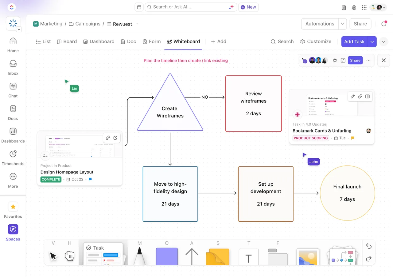 ClickUp — Whiteboards
